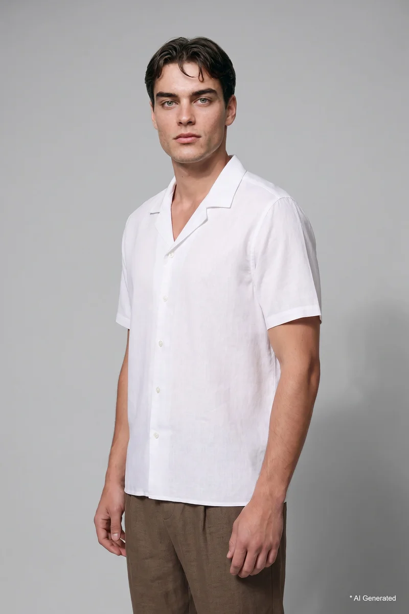 Defacto Regular Fit White Short Sleeve Linen-Blend Shirt