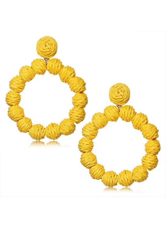 CEALXHENY Rattan Earrings Rattan Ball Hoop Dangle Earrings For Women Handmade Bohemia Earrings Braid Straw Wicker Raffia Earrings Summer Beach Accessory Gifts (Yellow) - Image 1