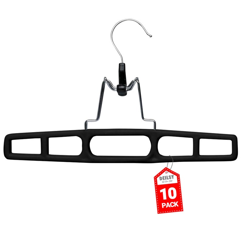 Deilsy 10 Pack Pants Hangers Skirt Hangers - Space Saving Pant Hangers With Locking Hook - Versatile Skirt Hangers For Closet Organization - Black - Jean Hangers For Men And Women Heavy Duty Hangers - Image 1