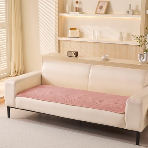 House of Quirk Sofa Covers Velvet Herringbone Chenille Fabric Furniture Protector 1/2/3/4 Seater Sofa Cover Slipcovers Anti-Slip Stretch Seat Mat (Two Seater, Pink, 70x140cm) - Image 1