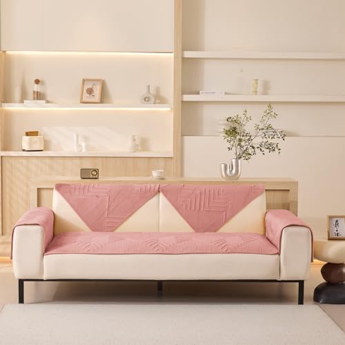 House of Quirk Sofa Covers Velvet Herringbone Chenille Fabric Furniture Protector 1/2/3/4 Seater Sofa Cover Slipcovers Anti-Slip Stretch Seat Mat (Two Seater, Pink, 70x140cm) - Image 2
