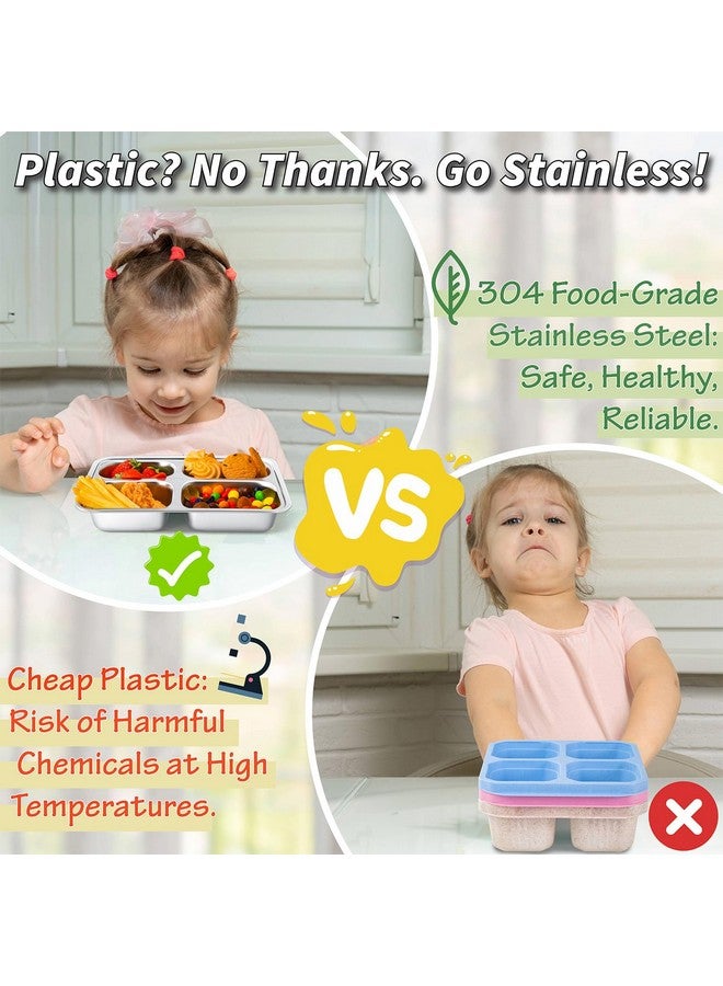 KTKUDY Stainless Steel Snack Containers with Lids - 3 Pack - 4 Compartments Bento Snack Boxes - Reusable Meal Prep Lunch Containers for Kids Adults - Divided Food Storage Containers for School Home Travel - Image 4