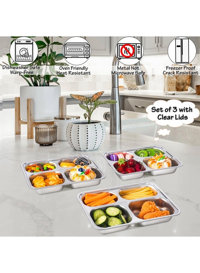 KTKUDY Stainless Steel Snack Containers with Lids - 3 Pack - 4 Compartments Bento Snack Boxes - Reusable Meal Prep Lunch Containers for Kids Adults - Divided Food Storage Containers for School Home Travel - Image 5