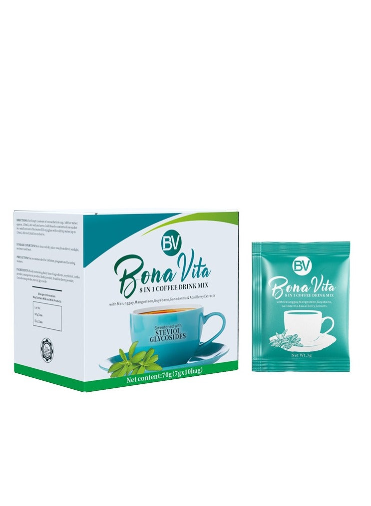 بي في مزيج مشروب قهوة ٨ في ١ مع مستخلصات المالونغاي، المانغوستين، الغيابانو، الغانوديرما، وتوت الآساي، ٧ غرام * ١٠ أكياس - Image 1