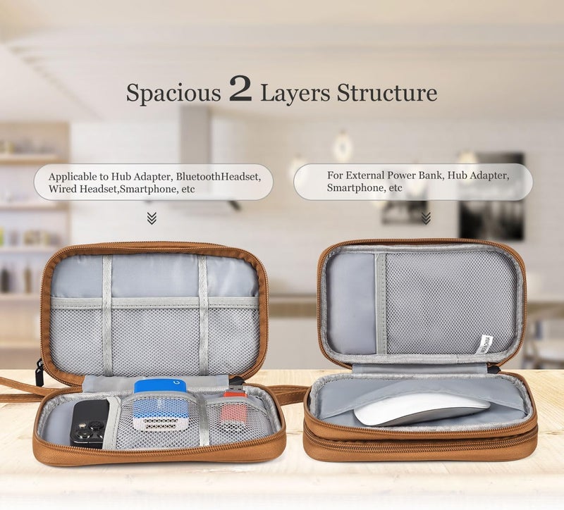 CAOODKDK Electronic Organizer Travel Cable Accessories Case, Electronic Organizer Bag, Waterproof Electronic Accessories Organizer Case for Power Bank, Charging Cords, Chargers, Earphone, USB Cable - Brown - Image 5