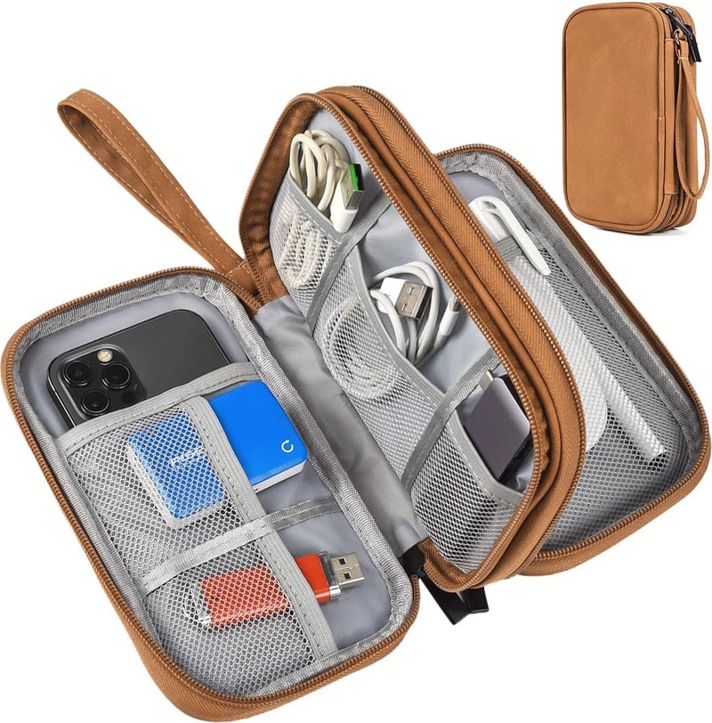 CAOODKDK Electronic Organizer Travel Cable Accessories Case, Electronic Organizer Bag, Waterproof Electronic Accessories Organizer Case for Power Bank, Charging Cords, Chargers, Earphone, USB Cable - Brown - Image 1