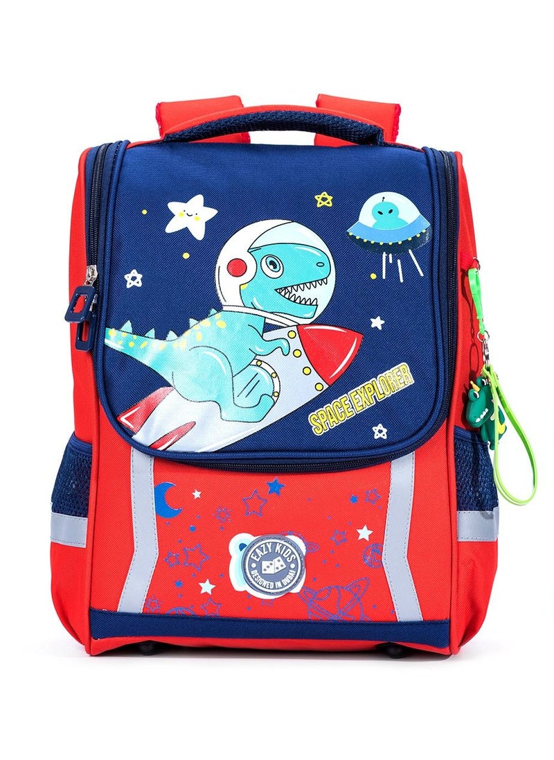 Eazy Kids School Bag Dino in Space wt Trolley - Red