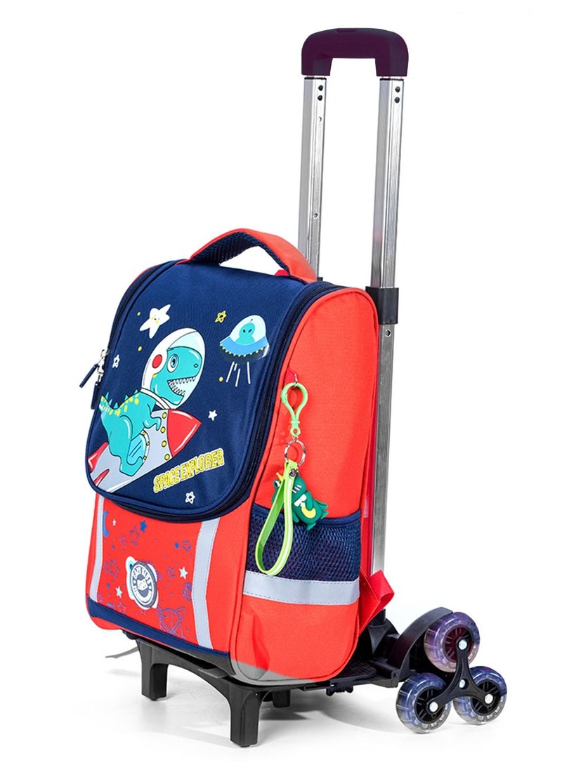 Eazy Kids School Bag Dino in Space wt Trolley - Red