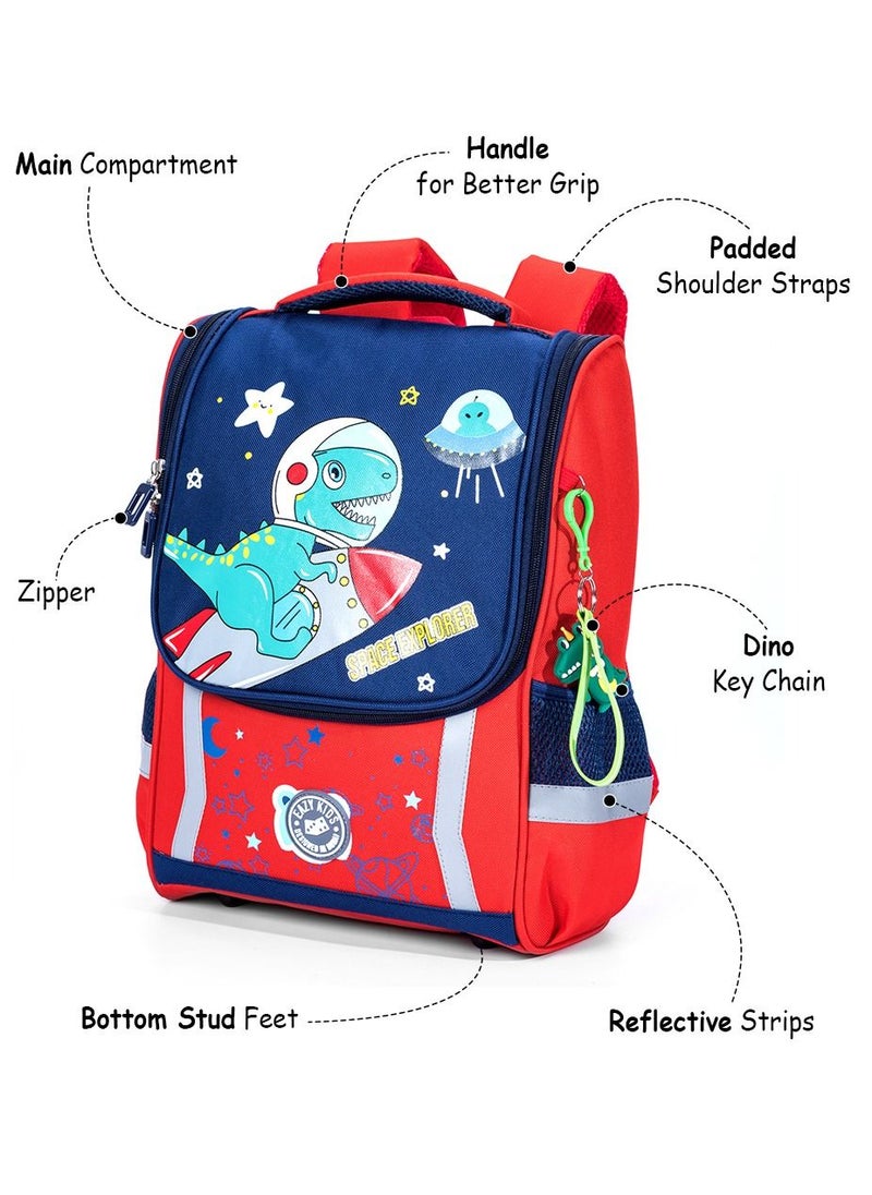 Eazy Kids School Bag Dino in Space wt Trolley - Red