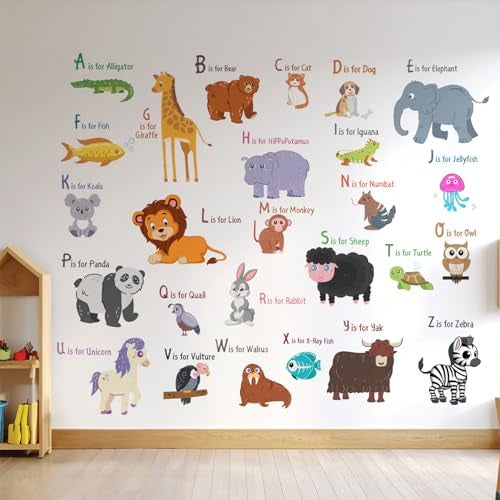 StickMe 'Animal Alphabets N Baby - Kids - Learning Education Nursery Pre School Kinder Garden Wall Reusable Self-Adhesive Sticker ' -Sm405 (Multi Colour, Vinyl - 100Cm X 100 Cm) - Image 1