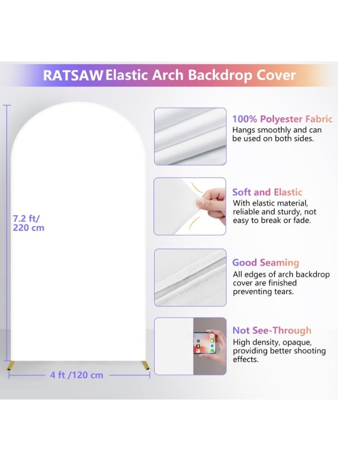 RATSAW Wedding Arch Cover Spandex Fitted Wedding Arch Stand Covers Round Top Arch Backdrop Cover for Birthday Party Ceremony Banquet Decoration White 7.2FT - Image 5
