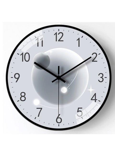 Fruit color series planet clock face creative wall clock 30CM - Gray planet dial, black frame mute movement, high transparent glass