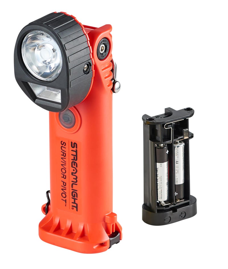 Streamlight 91800 Survivor Pivot 325-Lumen Right Angle Articulating Dual Beam Flashlight with Alkaline Batteries and Clip, Orange - Image 2