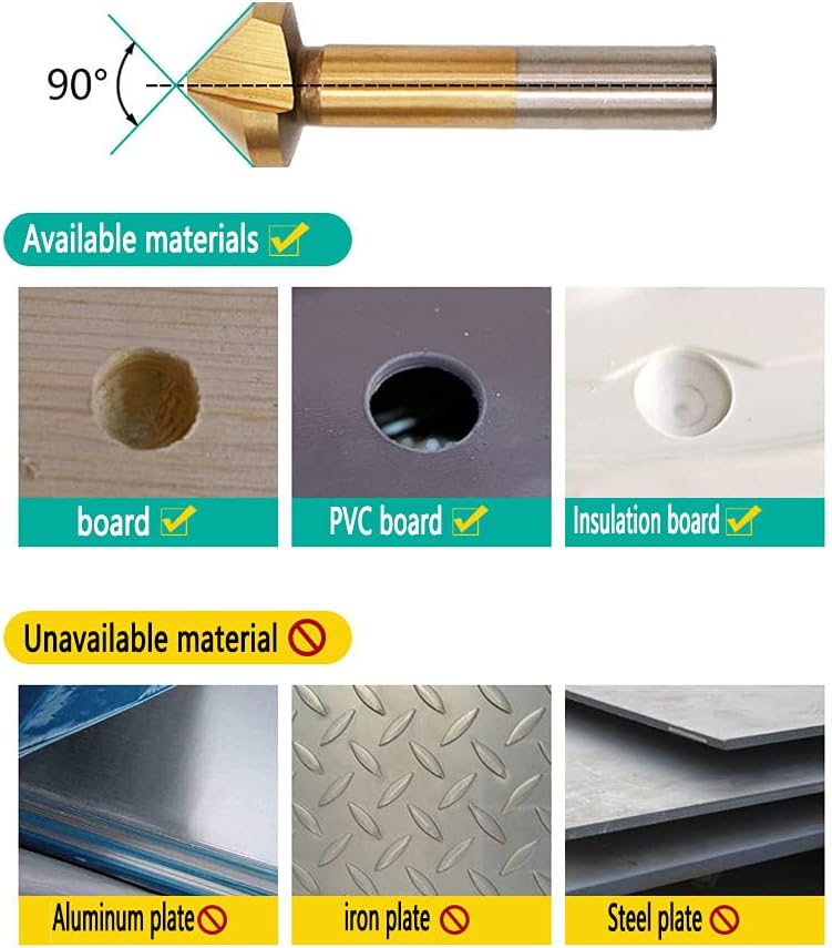 ويوبلز مجموعة لقم ثقب غاطسة 6 قطع، زاوية 90 درجة، 3 شفرات، فولاذ عالي السرعة، مجموعة لقم ثقب غاطسة من التيتانيوم 6.3-20.5 مم، مجموعة لقم شطف الألواح (ذهبي) - Image 1