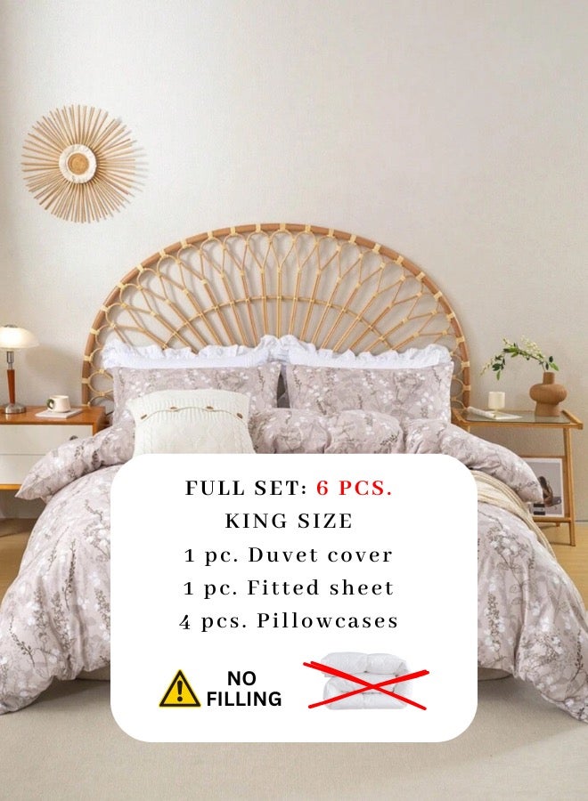 LUNA Home King size 6 pieces bedding set, featuring a beautiful beige color with white floral design. - Image 2