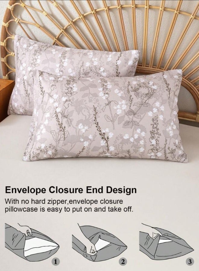 LUNA Home King size 6 pieces bedding set, featuring a beautiful beige color with white floral design. - Image 3