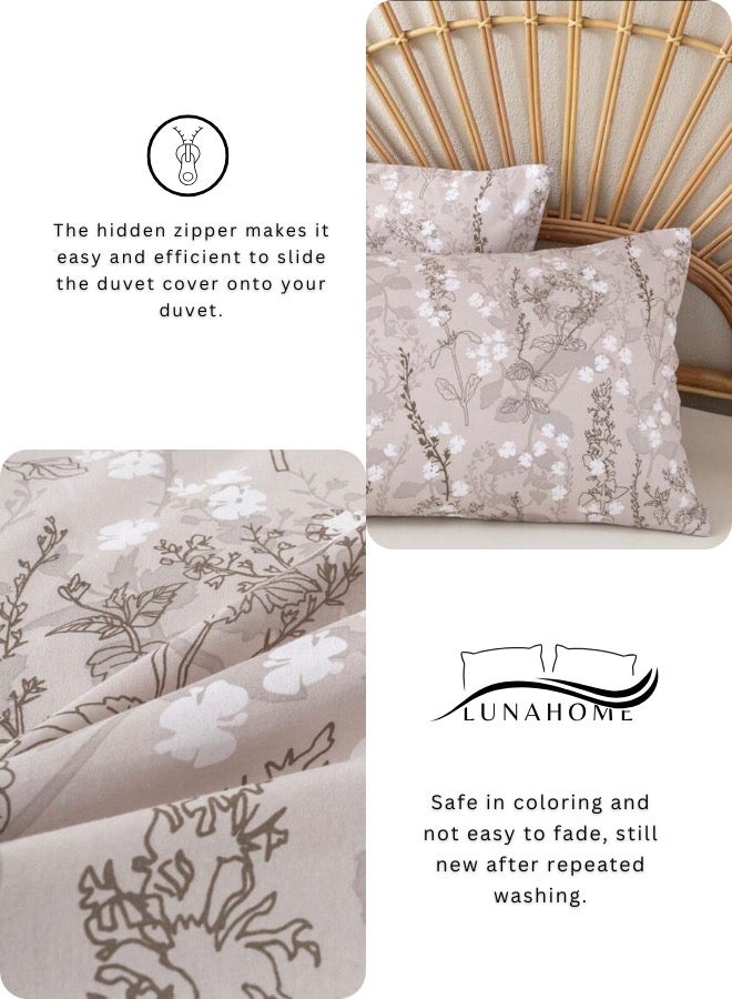 LUNA Home King size 6 pieces bedding set, featuring a beautiful beige color with white floral design. - Image 5
