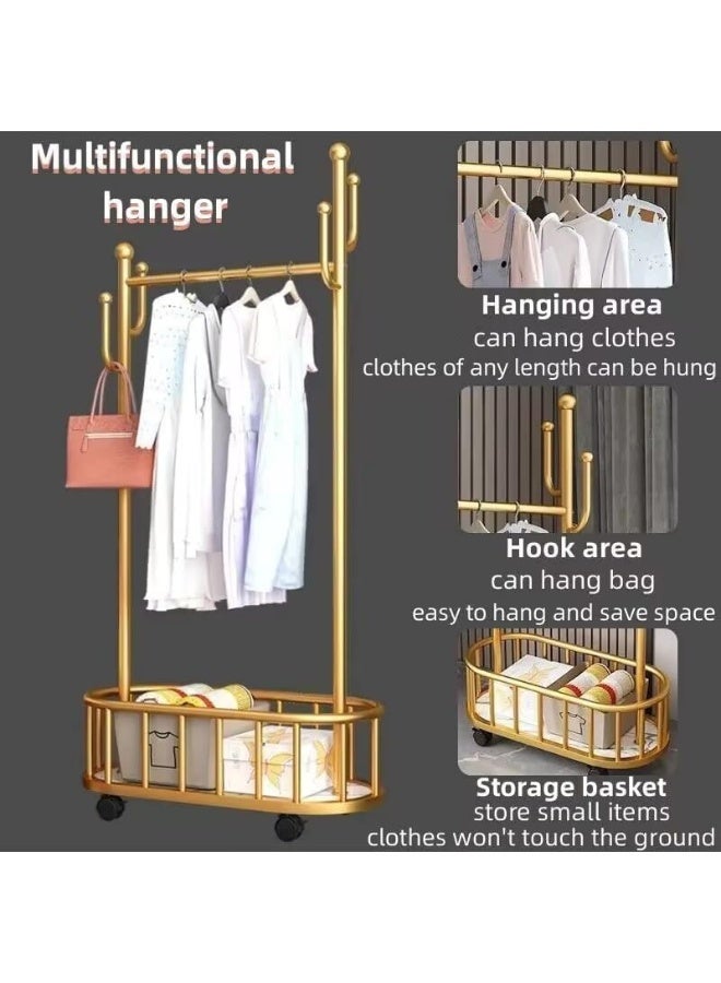 Storage shelf Stand with Clothes Rail and Rolling Coat Rack With Storage Shelf, Hanging Clothes Stand With Hooks For Hats, Drying Rack, Household Space Saving Storage Organizer For Bedroom - Image 3