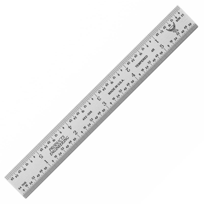 PEC Tools High Precision Metal Ruler, 6 Inch Rigid Machinist Rule, 4R Graduation (1/8", 1/16", 1/32", 1/64"), Carbon Steel with Satin Chrome Finish, Trusted by Professionals, Made in USA - Image 1