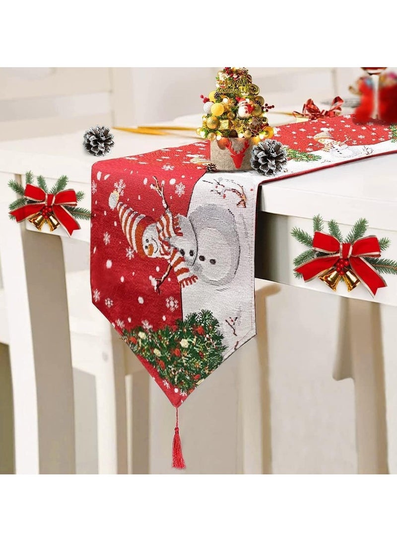 تابيت مفرش طاولة عيد الميلاد، 13 × 72 بوصة، مفرش طاولة طعام شتوي بنقشة رقاقات الثلج، ديكور طاولة المطبخ لتناول الطعام في المطبخ، ديكور حفلات العشاء الداخلية والخارجية - Image 1