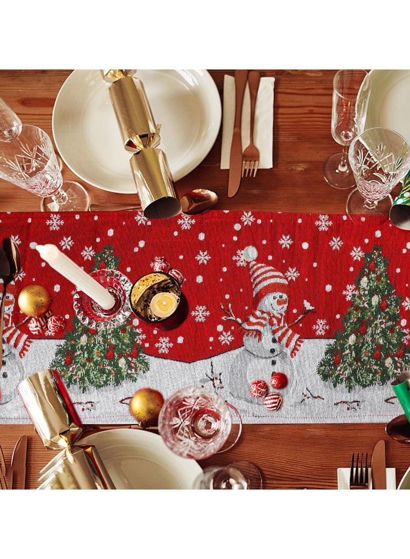 تابيت مفرش طاولة عيد الميلاد، 13 × 72 بوصة، مفرش طاولة طعام شتوي بنقشة رقاقات الثلج، ديكور طاولة المطبخ لتناول الطعام في المطبخ، ديكور حفلات العشاء الداخلية والخارجية - Image 2