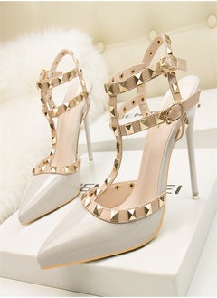 Eloshman 10cm Lacquer Leather Metal Rivet High Heel Sandals  Grey  - Image 2