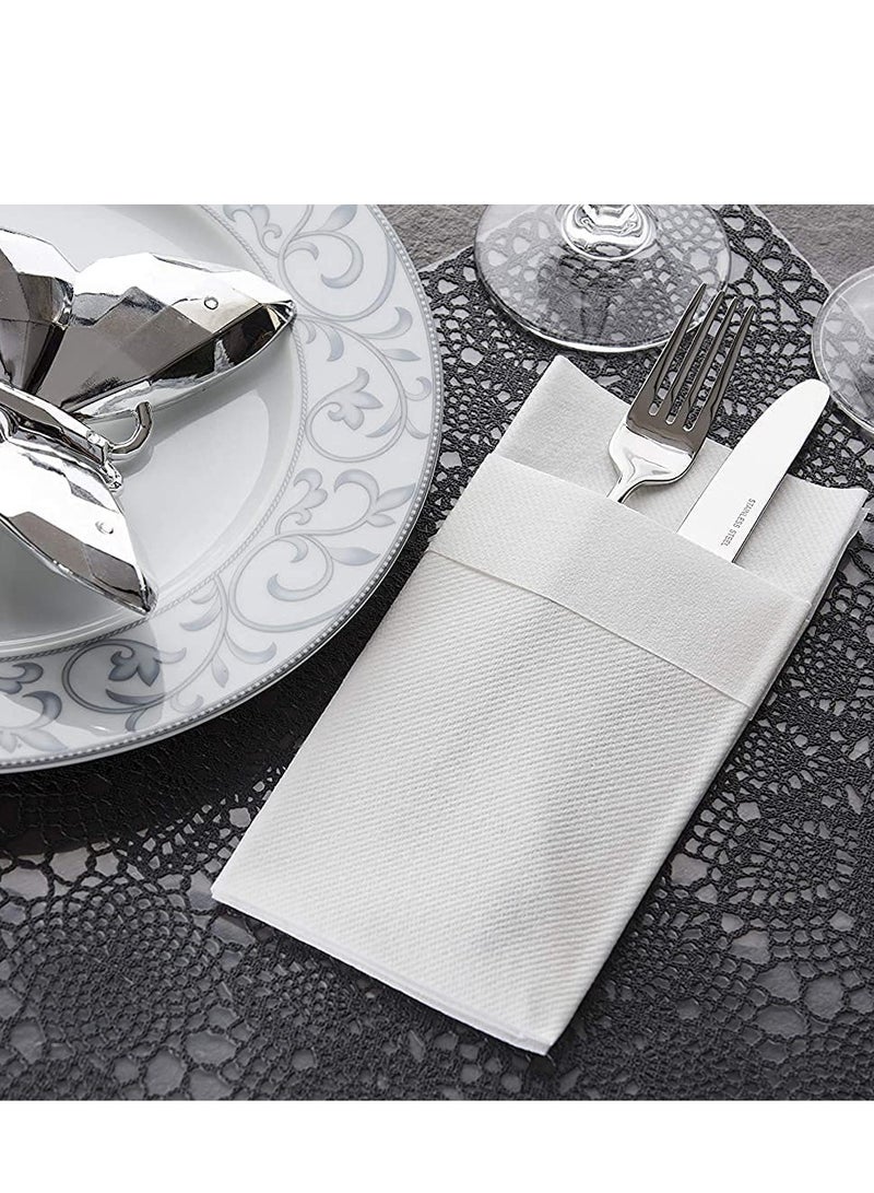 XiuWoo 100 pack Disposable Cloth Like Napkins, Built-in Flatware Pocket, Wedding Party Linen Feel White Napkin, Prefolded for Silverware, white - Image 5