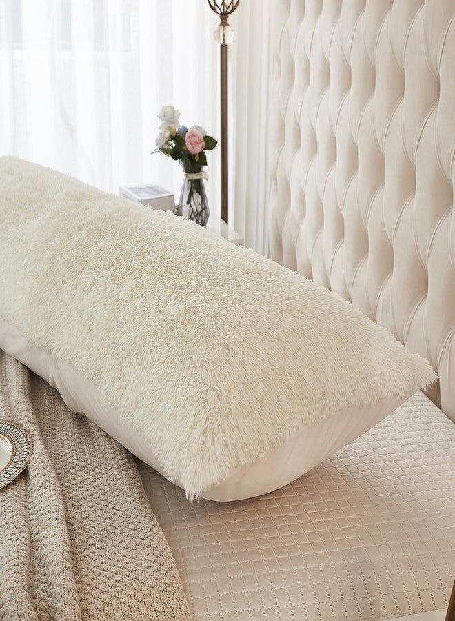 Uhamho Body Pillow Cover Large Fluffy Shaggy Lumbar Full Body Pillowcase 21 x 54 Inches Soft 1 Pack Modern Home Decorative Zipper Closure, Cream - Image 4