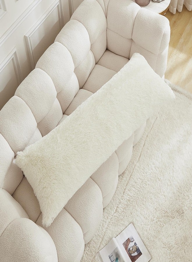 Uhamho Body Pillow Cover Large Fluffy Shaggy Lumbar Full Body Pillowcase 21 x 54 Inches Soft 1 Pack Modern Home Decorative Zipper Closure, Cream - Image 1