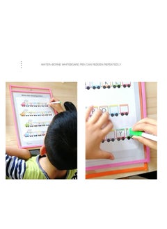 OASIS-TH Dry-Erase Pockets, Clear Reusable Plastic Sleeves Assorted Colors Special Design Waterproof Pocket for School, Office,  and More 10 PCS Pockets and 10 PCS Pens  - Image 4