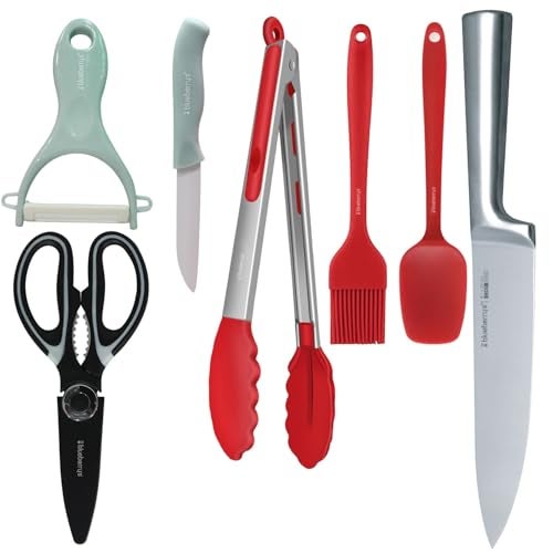 Blueberry's Mega Combo Kitchen Scissor,Ceramic Peeler & Knife,Silicone Food Tong,Spatula, Brush, Kitchen Knives, High grade quality, Kitchen Utensils for Home - Image 1