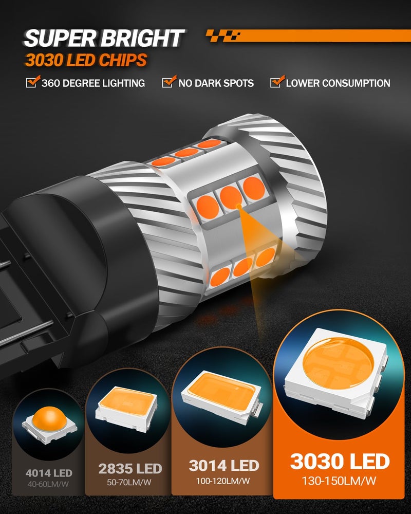 SEALIGHT مصباح LED SEALIGHT 7443 إشارة انعطاف 7444NA 7441 7444 T20 W21W، مصابيح LED صفراء كهرمانية 2700K للإشارة الأمامية/الخلفية، عبوة من 2 - Image 4