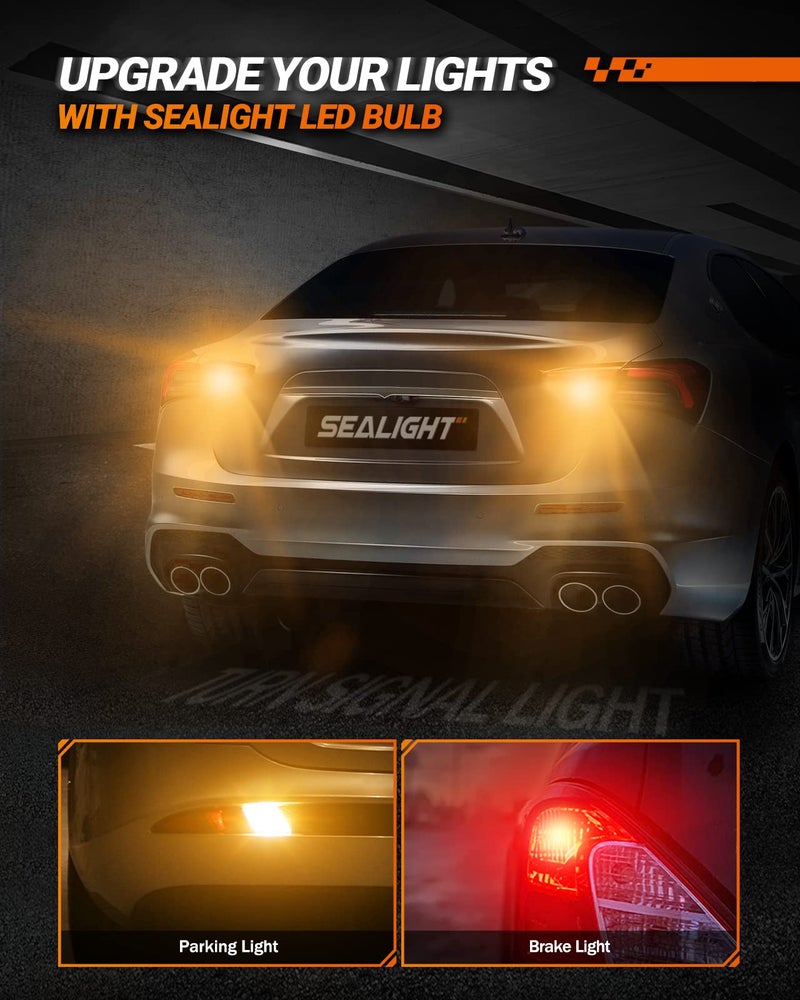 SEALIGHT مصباح LED SEALIGHT 7443 إشارة انعطاف 7444NA 7441 7444 T20 W21W، مصابيح LED صفراء كهرمانية 2700K للإشارة الأمامية/الخلفية، عبوة من 2 - Image 3