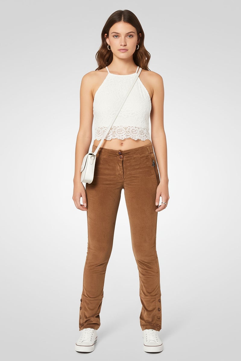 Harmont & Blaine Women Regular Fit Textured Skinny Pants, Dark Brown - Image 2