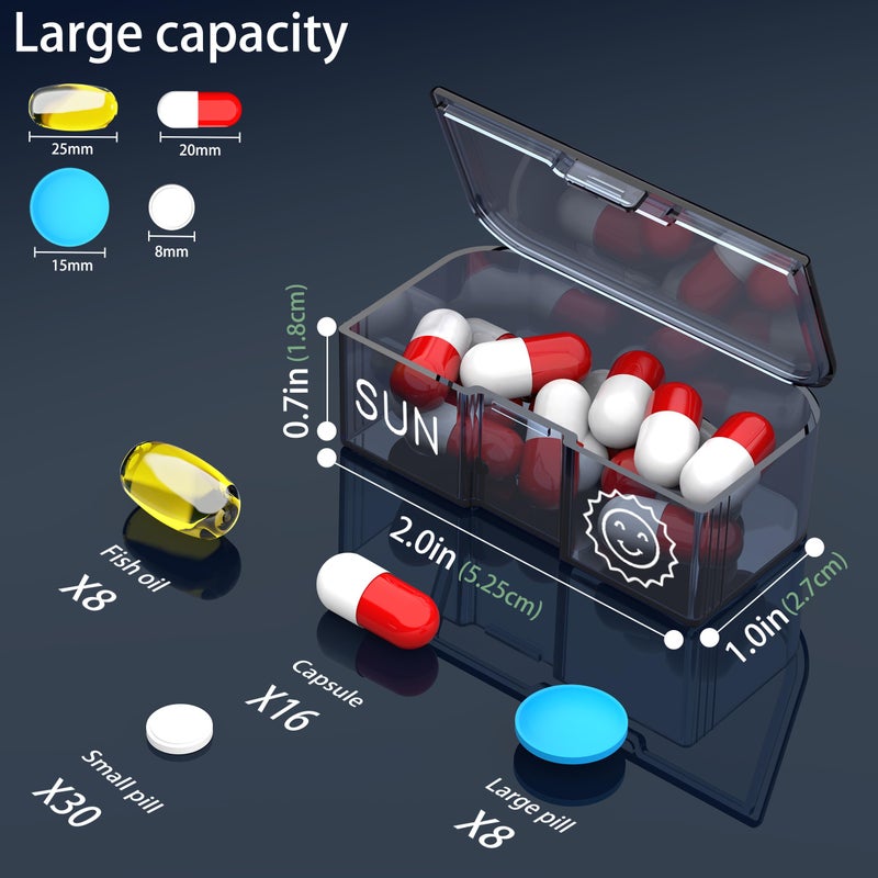 TALVOLC M Pill Organizer 2 Times a Day, Am Pm Twice Daily Pill Case, Detachable Large Travel Pill Box 7 Day, Weekly Pill Container for Vitamin Medicine Supplement Fish Oil (Brown) - Image 3