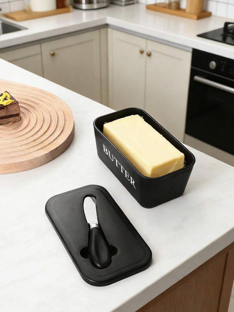 Shein Stainless Steel Butter Dish with Knife, Cheese Box with Lid, Cheese Slicer, Refrigerator Food Container for Home Kitchen, Outdoor Picnic & Camping - White - Image 4