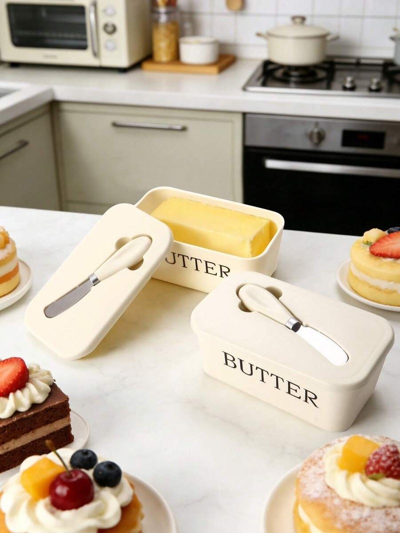 Shein Stainless Steel Butter Dish with Knife, Cheese Box with Lid, Cheese Slicer, Refrigerator Food Container for Home Kitchen, Outdoor Picnic & Camping - White - Image 5