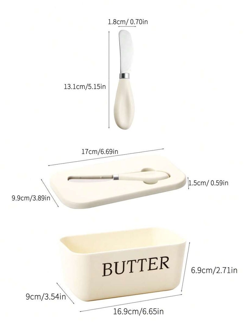 Shein Stainless Steel Butter Dish with Knife, Cheese Box with Lid, Cheese Slicer, Refrigerator Food Container for Home Kitchen, Outdoor Picnic & Camping - White - Image 3