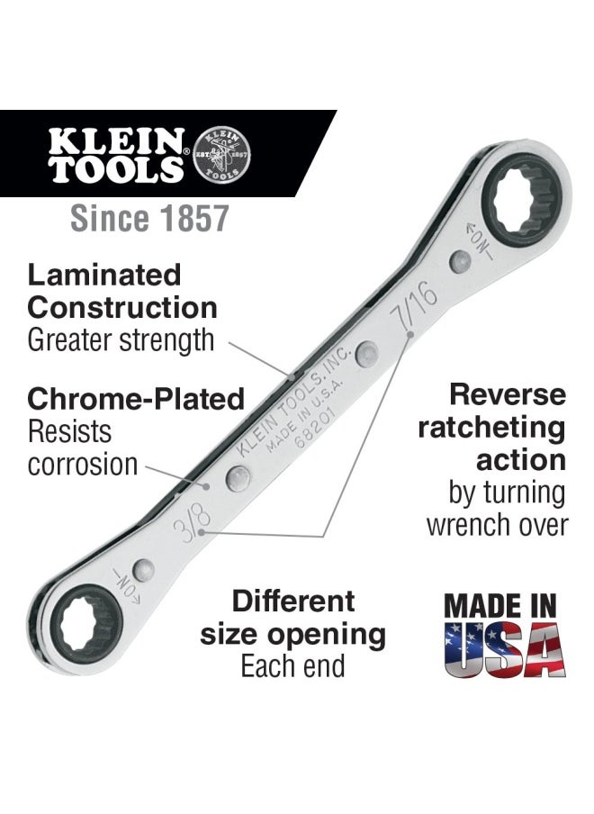 Klein Tools Klein Tools 68200 Ratcheting Box Wrench 1 4-Inch x 5 16-Inch with Reverse Ratcheting and Chrome Plated Finish  - Image 2