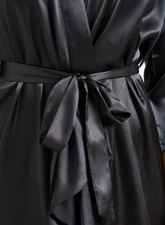 تايك تو Black 3/4 Sleeves Satin Robe