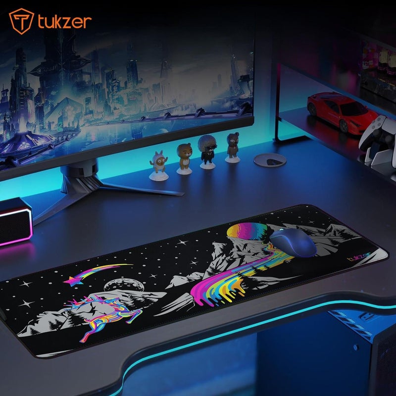 tuKZer Extended Gaming Mouse Pad, Desk Mat, High-Speed Mouse Tracking & Control | Stitched Edges, Non-Slip Rubber Base| for Computer Laptop Keyboard Office Home (Vivid) - Image 2