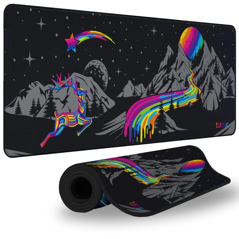 tuKZer Extended Gaming Mouse Pad, Desk Mat, High-Speed Mouse Tracking & Control | Stitched Edges, Non-Slip Rubber Base| for Computer Laptop Keyboard Office Home (Vivid) - Image 1