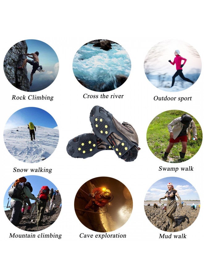 HoFire HoFire Ice Cleats for Shoes and Boots, Ice Snow Traction Cleats Grippers, Non Slip Shoe Ice Grippers,10 Steel Rubber Spikes Crampons Anti Easy Slip Studs Crampons Slip-on Stretch Footwear(Black, M) - Image 4