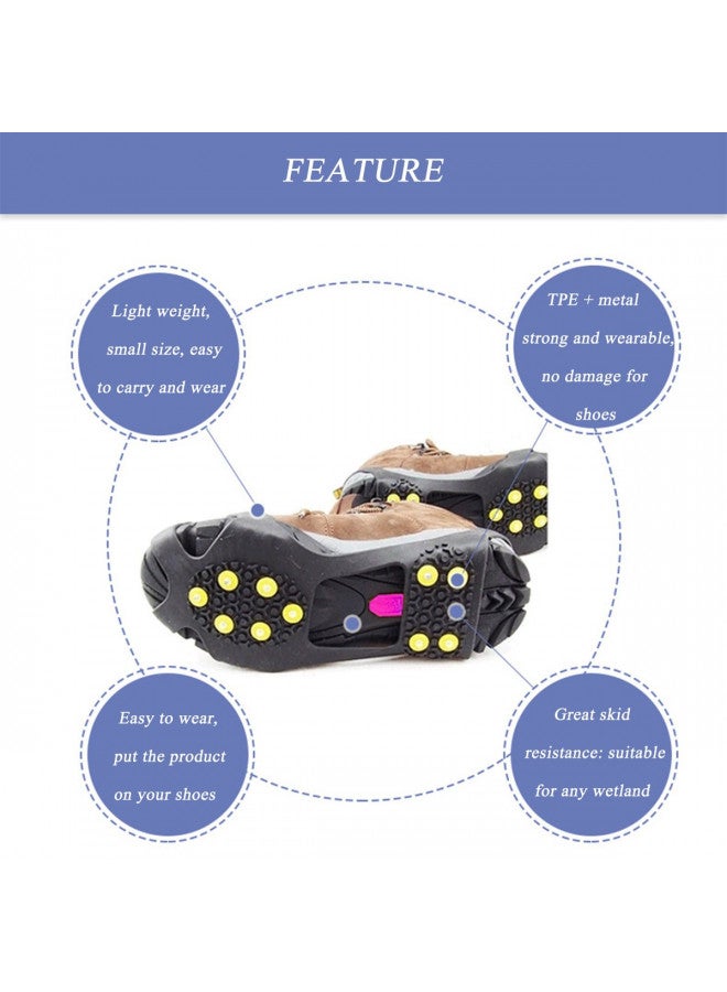 HoFire HoFire Ice Cleats for Shoes and Boots, Ice Snow Traction Cleats Grippers, Non Slip Shoe Ice Grippers,10 Steel Rubber Spikes Crampons Anti Easy Slip Studs Crampons Slip-on Stretch Footwear(Black, M) - Image 1
