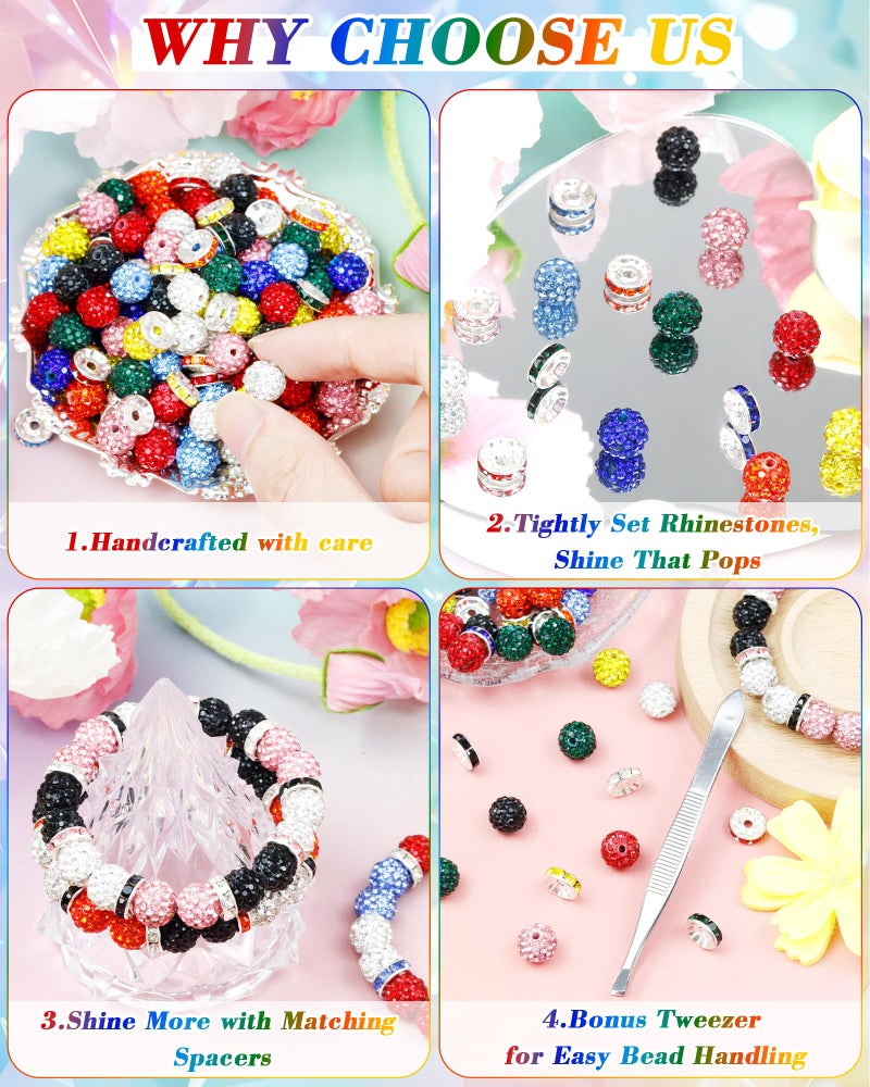 FIVEIZERO 180PCS FIVEIZERO 10mm Rhinestone Beads for Jewelry Making â€“ Sparkly Round Crystal Clay Beads & Spacers in Baseball Team Colors for Bracelets, Necklaces & DIY Crafts (Black, White, Red) - Image 3