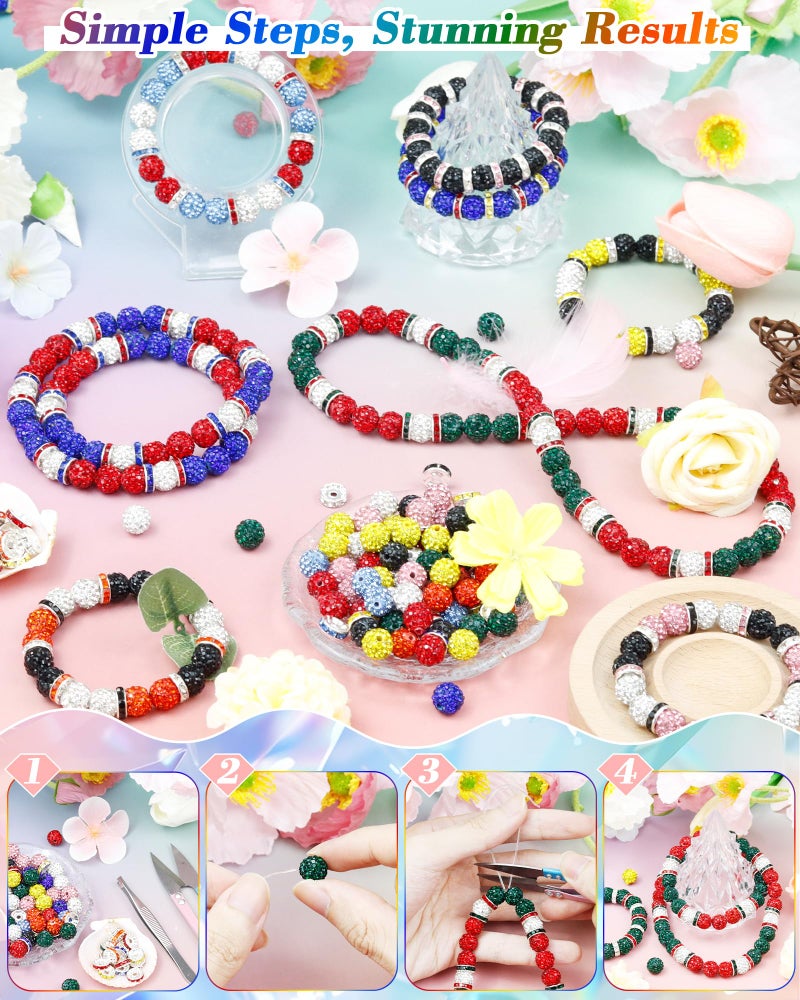 FIVEIZERO 180PCS FIVEIZERO 10mm Rhinestone Beads for Jewelry Making â€“ Sparkly Round Crystal Clay Beads & Spacers in Baseball Team Colors for Bracelets, Necklaces & DIY Crafts (Black, White, Red) - Image 5