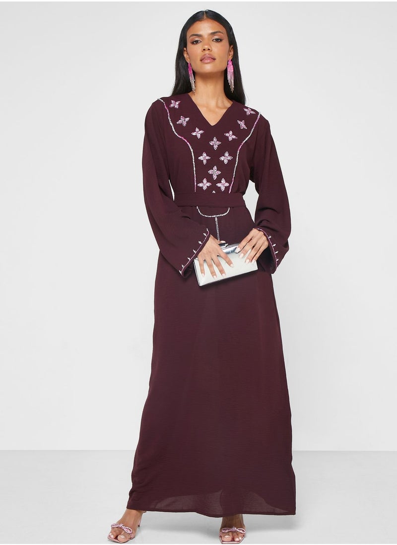 hayas closet - Embellished Belted Jalabiya - Image 1