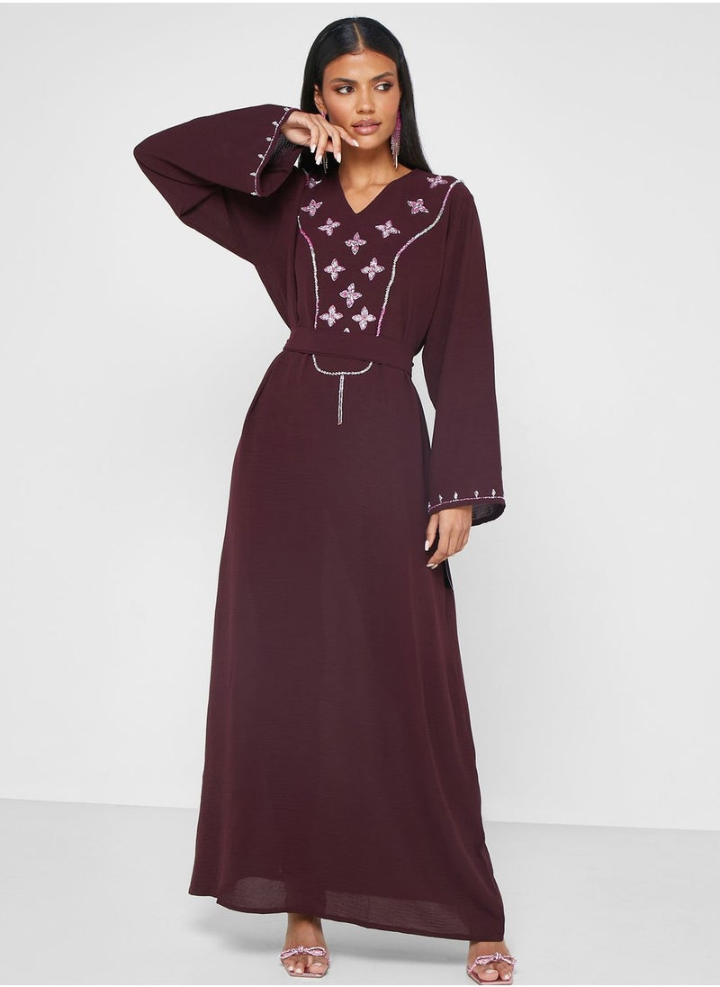 hayas closet - Embellished Belted Jalabiya - Image 1