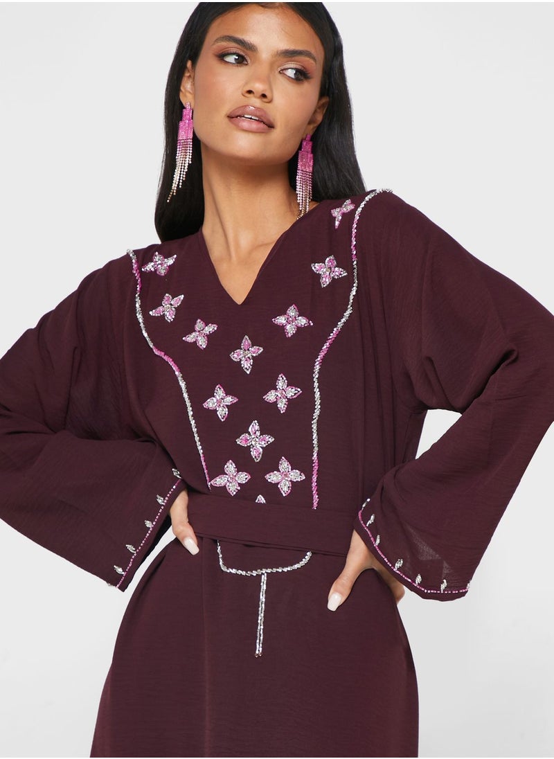 hayas closet - Embellished Belted Jalabiya - Image 1