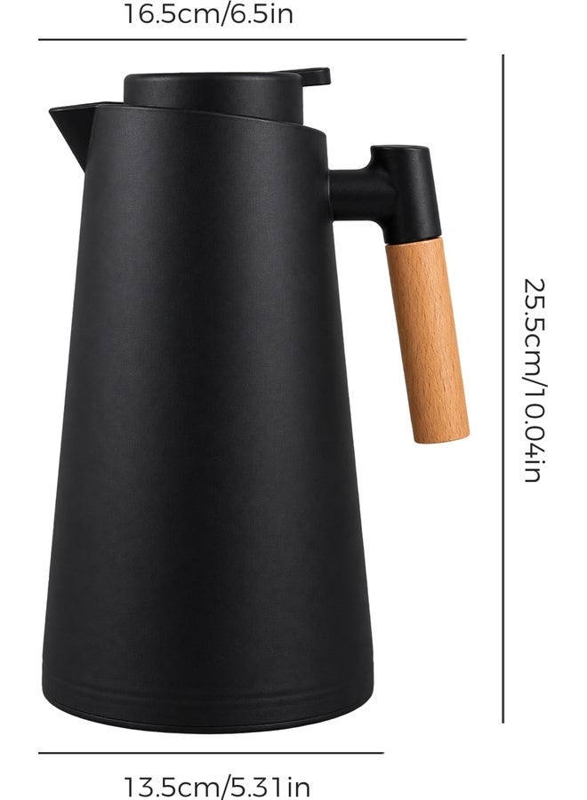 ايست من نون Nordic Style Thermal Coffee Carafe | 1L Glass-Lined Vacuum Insulated Jug with PP Shell & Wooden Handle, One-Handed Push-Button Operation, Leak-Resistant Spout for Coffee, Tea, Milk - Image 3